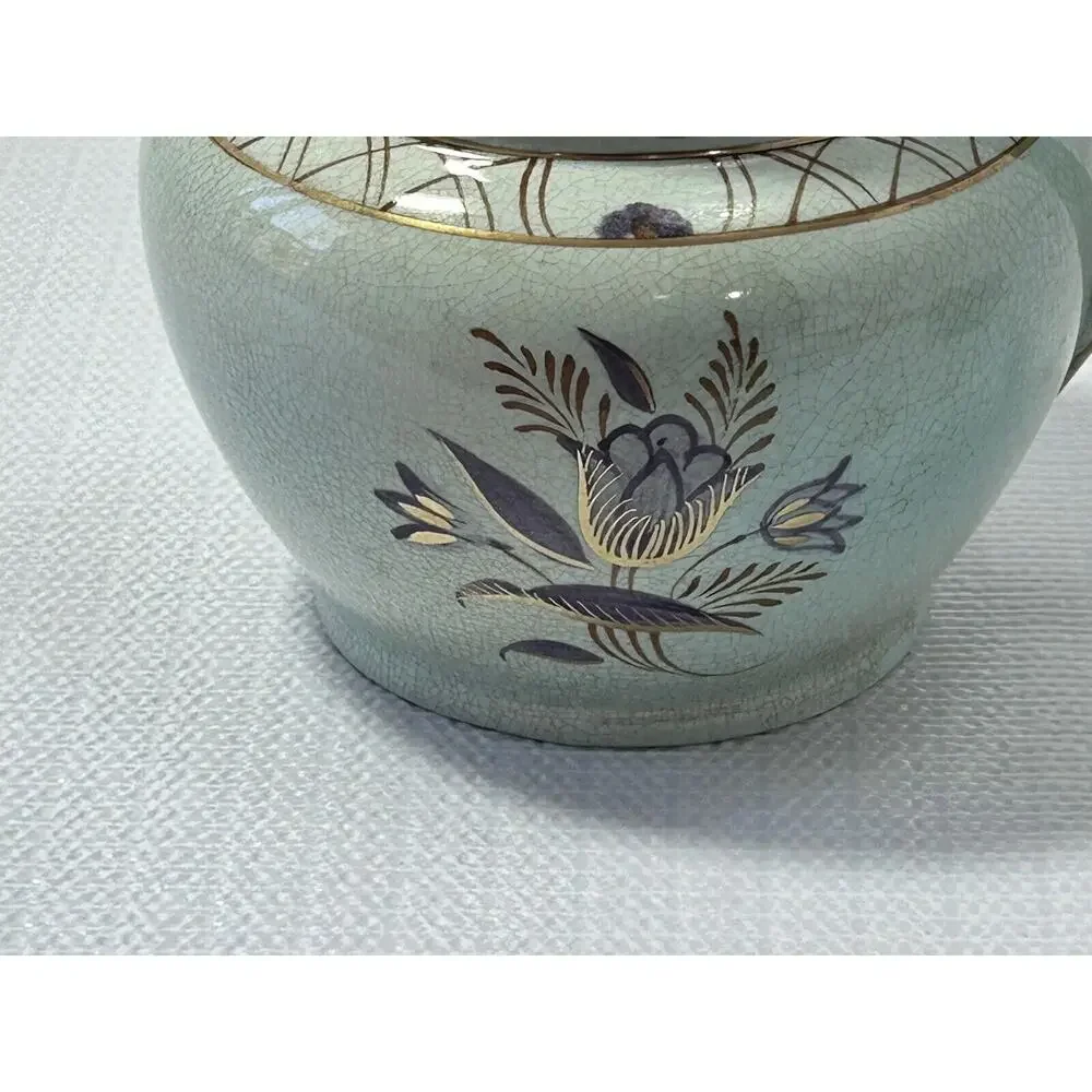 Vintage Adams Calyx Ware REGENT Pitcher 4 1/4”Creamer Aqua Purple Flower England